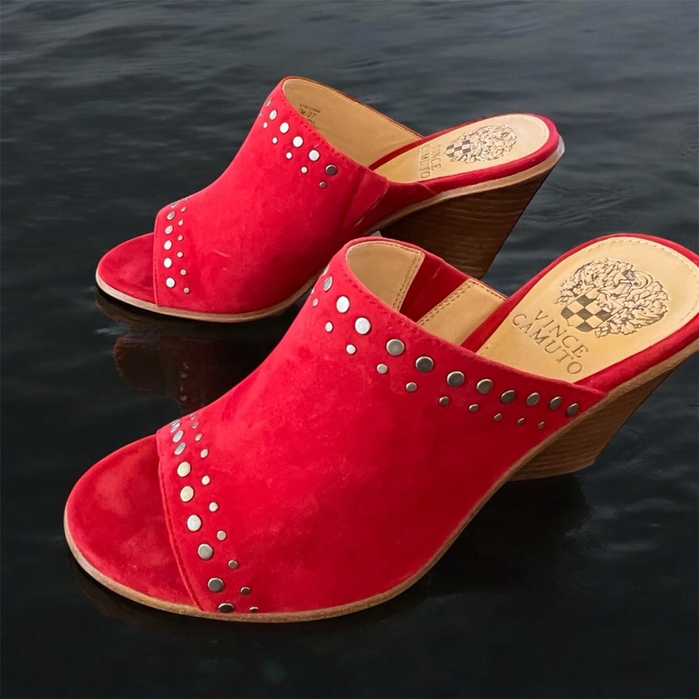 Vince Camuto Red Studded Mules